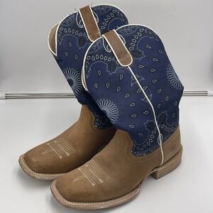 Ariat Circuit Savanna Western Boots Men's Size 9B Narrow Taurus Tan Blue Bandana